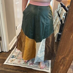Handmade Colorful Patchwork Genuine Leather Women's Skirt